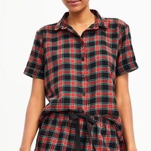 LOFT Pajama Set Shorts Red Plaid Cotton Viscose Size XL *NWT*